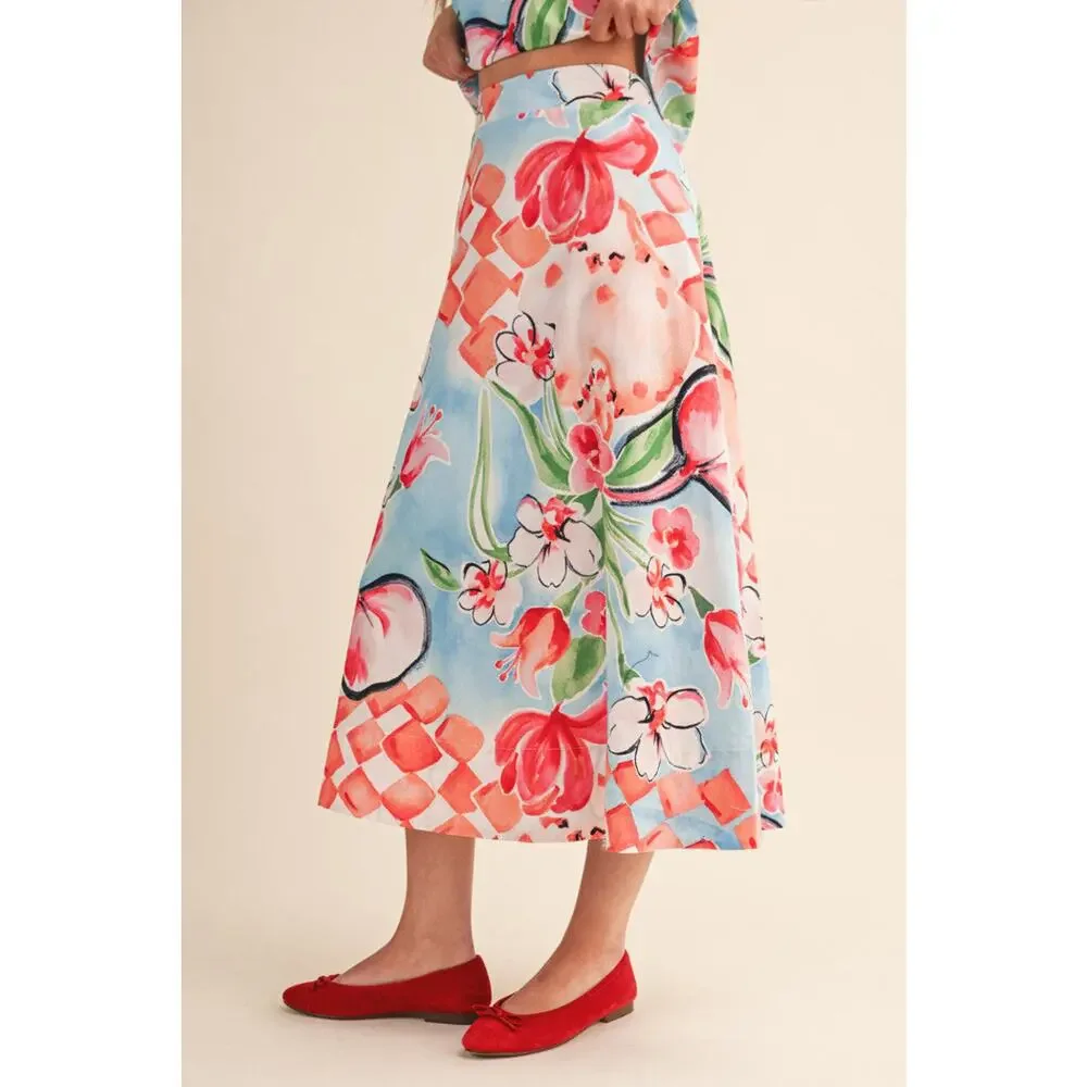 &Merci NWT Floral Matching Set Midi Skirt Sleeveless Outfit Sz S